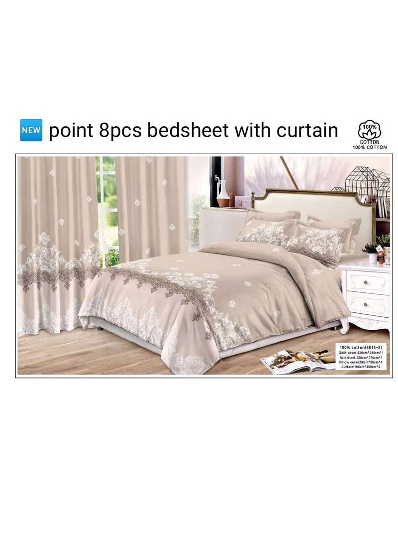 Generic - Turkey Printed Floral Bed with Curtain full 8pcs set, Bedding set 4pcs Curtains Cotton Sheet for the Living Room - Image 1