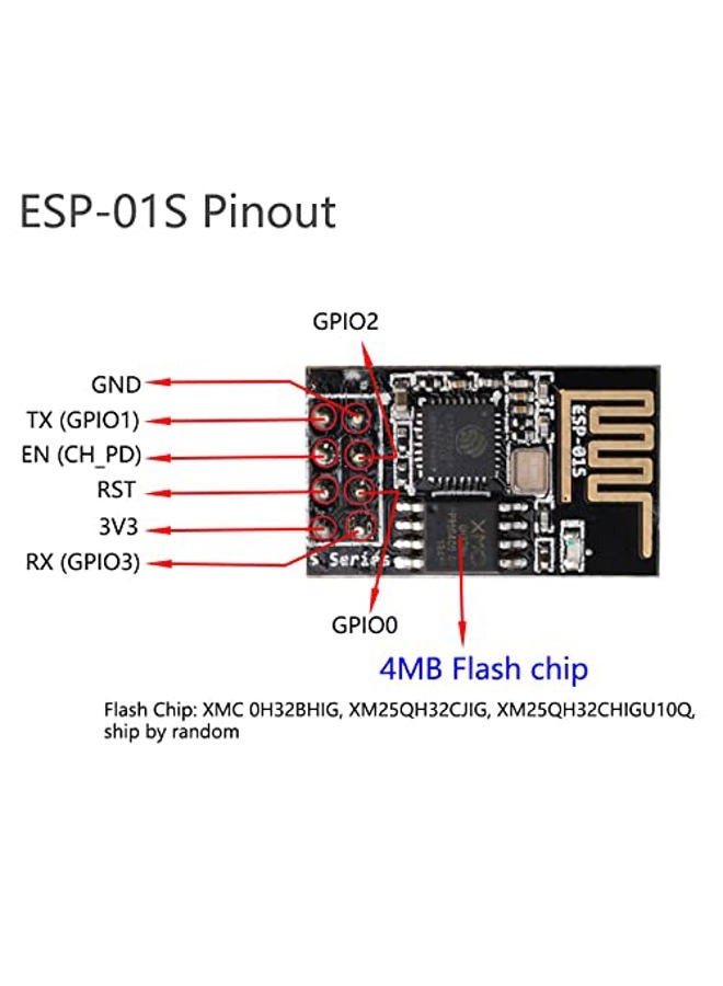 Wishiot ESP8266 ESP-01S WiFi Wireless Serial Transceiver Module 4MB Flash 3.3V Wi-Fi Module Compatible with Ar-duino IDE (5) - Image 2