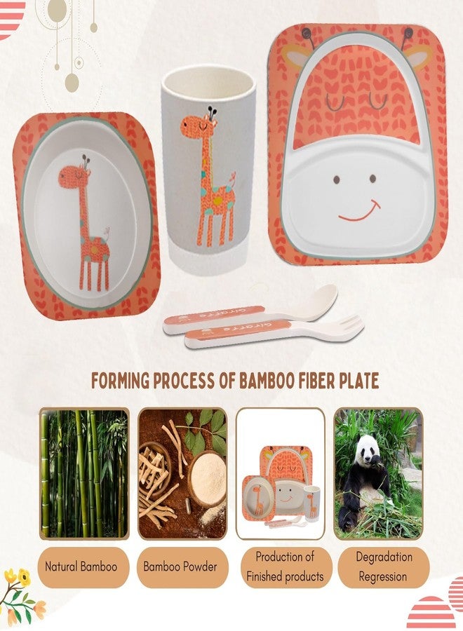Tony Stark Bamboo Baby Feeding Set - 5-Piece Tableware for Toddlers, Kids & Babies Includes Plate, Bowl, Cup, Spoon, Fork - BPA-Free, Unbreakable Eco-Friendly |Organic & Natural (Giraffe) - Image 3