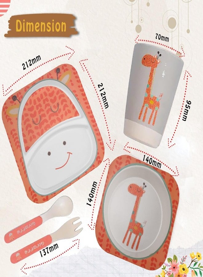 Tony Stark Bamboo Baby Feeding Set - 5-Piece Tableware for Toddlers, Kids & Babies Includes Plate, Bowl, Cup, Spoon, Fork - BPA-Free, Unbreakable Eco-Friendly |Organic & Natural (Giraffe) - Image 2