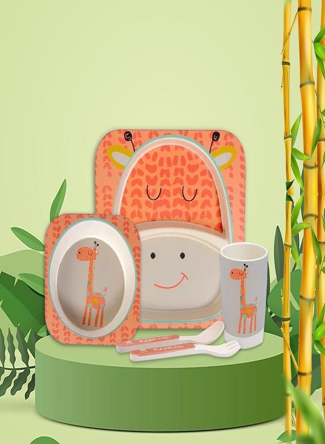 Tony Stark Bamboo Baby Feeding Set - 5-Piece Tableware for Toddlers, Kids & Babies Includes Plate, Bowl, Cup, Spoon, Fork - BPA-Free, Unbreakable Eco-Friendly |Organic & Natural (Giraffe) - Image 1
