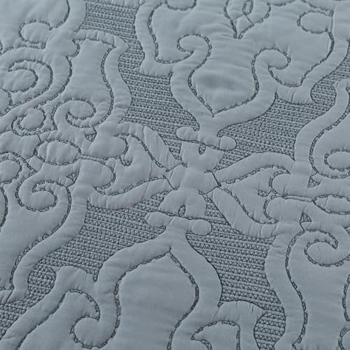NEWLAKE Reversible Quilt Bedspread Embroidered Microfiber Coverlet Set,Jacquard Embossed Floral,Grey, King Size - Image 3