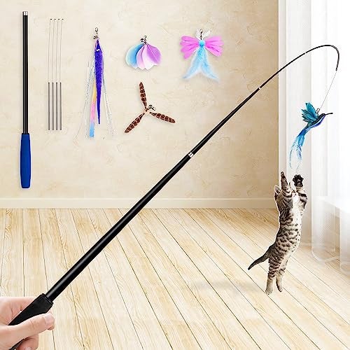 JXFUKAL 2025 Latest Cat Toys, 2 in 1 Spring Cat Wand Toy with 2PCS Ultra-Long Cat Teaser, 4PCS Spring Steel Wire & 5PCS Feather Refills for Kitty Kitten Indoor Cats Accessories - Image 1