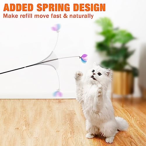 JXFUKAL 2025 Latest Cat Toys, 2 in 1 Spring Cat Wand Toy with 2PCS Ultra-Long Cat Teaser, 4PCS Spring Steel Wire & 5PCS Feather Refills for Kitty Kitten Indoor Cats Accessories - Image 4