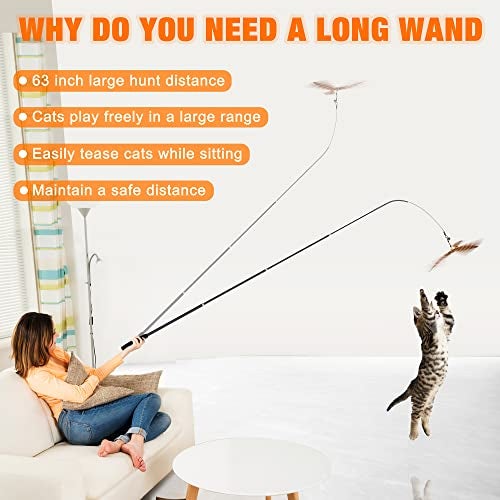 JXFUKAL 2025 Latest Cat Toys, 2 in 1 Spring Cat Wand Toy with 2PCS Ultra-Long Cat Teaser, 4PCS Spring Steel Wire & 5PCS Feather Refills for Kitty Kitten Indoor Cats Accessories - Image 3
