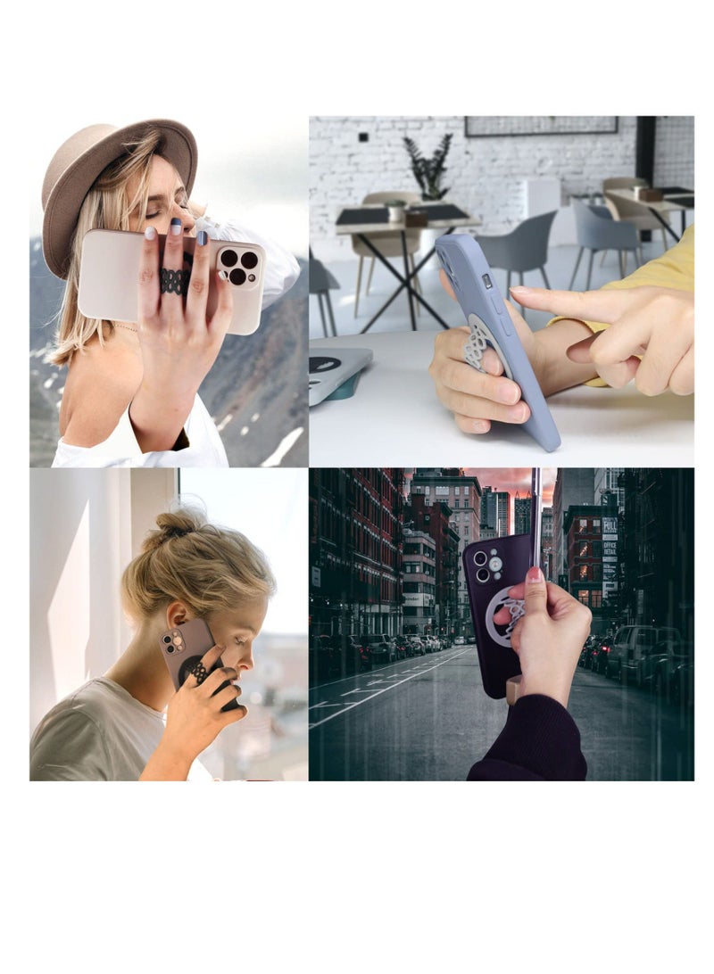 Phone Grip Strap Holder Elastic Silicone Cell Phone Gripper for Back of Phone Loop Finger Holder for Hand, Compatible with iPhone, Samsung, Android Smart Phone, 2pcs (Black/Grey)