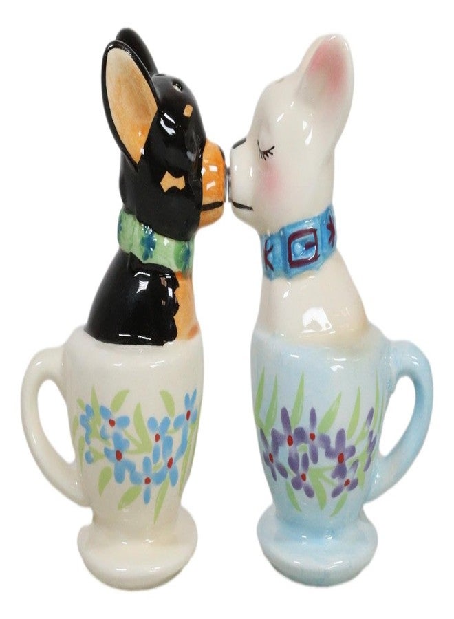 Ebros Gift Ebros Ceramic Teacup Black And White Taco Chihuahua Dogs Couple Kissing Salt And Pepper Shakers Figurine Set Teacups Pups Puppy Male Female Dog Decor Kitchen Dining Table Statue - Image 1