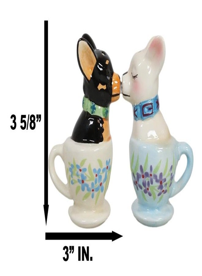 Ebros Gift Ebros Ceramic Teacup Black And White Taco Chihuahua Dogs Couple Kissing Salt And Pepper Shakers Figurine Set Teacups Pups Puppy Male Female Dog Decor Kitchen Dining Table Statue - Image 2