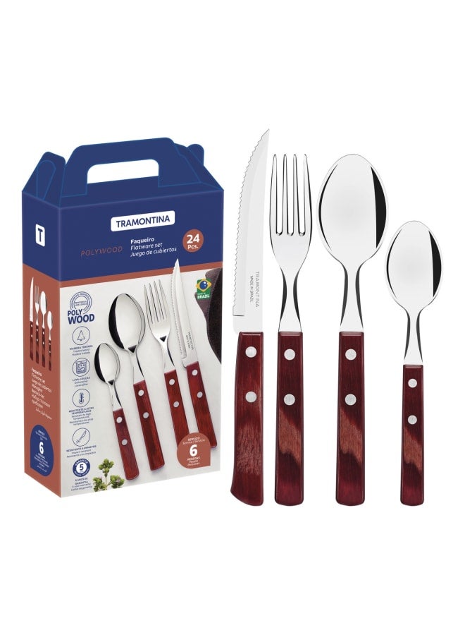 TRAMONTINA TRAMONTINA 24-Piece Red Technobois Cutlery Set - Stainless Steel Blades with Technobois Handles - Elegant Dining and Kitchen Essentials for Home and Professional Use - Image 1