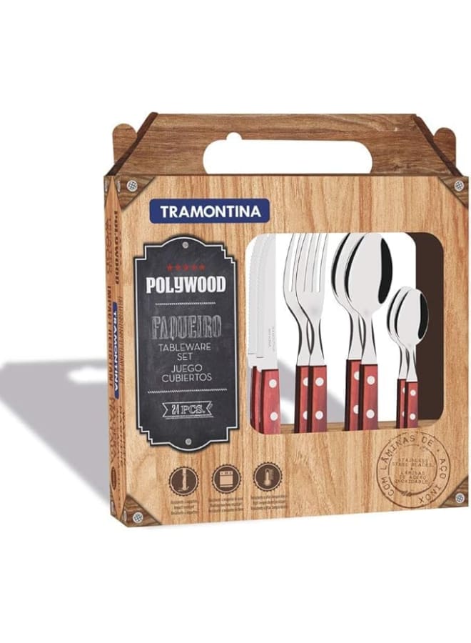 TRAMONTINA TRAMONTINA 24-Piece Red Technobois Cutlery Set - Stainless Steel Blades with Technobois Handles - Elegant Dining and Kitchen Essentials for Home and Professional Use - Image 2