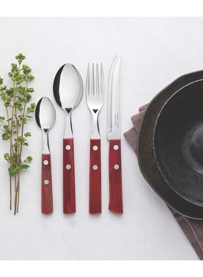 TRAMONTINA TRAMONTINA 24-Piece Red Technobois Cutlery Set - Stainless Steel Blades with Technobois Handles - Elegant Dining and Kitchen Essentials for Home and Professional Use - Image 3