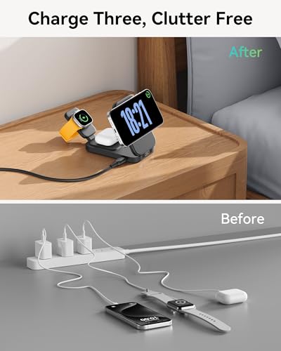 INIU 3 in 1 Wireless Charging Station, Qi2 Certified 15W Travel Charger for Apple Multiple Devices, Foldable Charger Stand for iPhone 17 16 15 14 13 12 Series Apple Watch AirPods (with Adapter) - Image 5