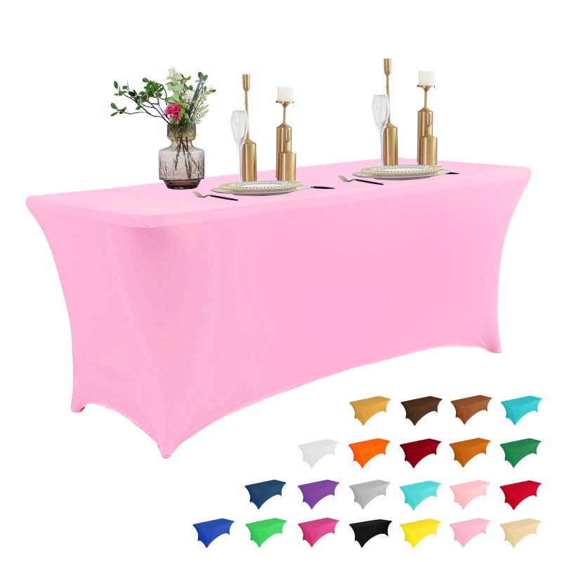 IVAPUPU 6FT Table Cloth for Rectangular Fitted Events  Stretch Pink Table Cover  Washable Spandex Tablecloth  Protector for Party Wedding Cocktail Banquet Festival