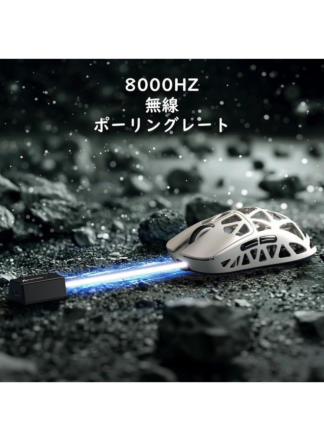 هجوم القرش R2 Gaming Mouse, Magnesium Alloy, Wireless, PAW3950, 8000hz, 2.4G/Bluetooth/USB Wired, 42000DPI, 1.6 oz (45 g), Ultra Lightweight, Optical Micro Switch, Coil Cable, Anti-Slip Tape - Image 5