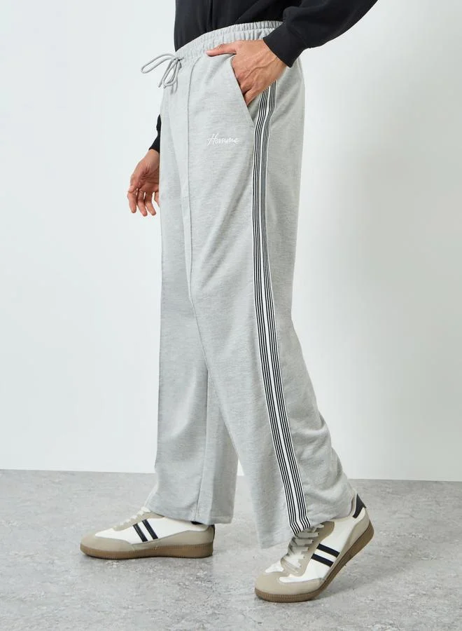 Men Grey Wide Leg Joggers with Side Stripe