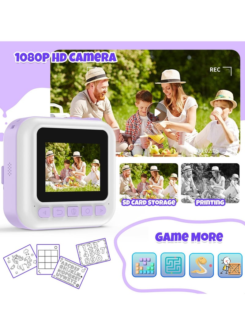 جوبيلين كاميرا أطفال بطباعة فورية، فيديو عالي الدقة 1080p ولعبة للأطفال (بنات وأولاد)، كاميرا فورية للأطفال مزودة ببطاقة SD سعة 32 جيجابايت و3 لفات من ورق الصور، هدية مناسبة لأعياد الميلاد والمناسبات للفتيات والفتيان من عمر 3 سنوات فما فوق، لون أرجواني - Image 3