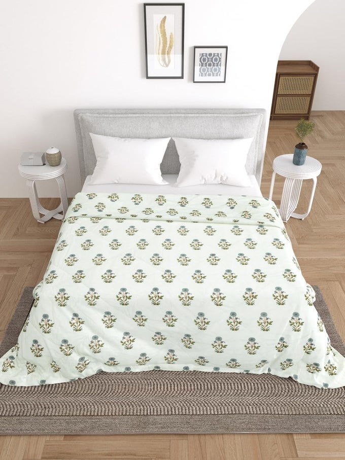 BLOOM COZY LIGHT BLUE FLORAL MICROFIBER MILD WINTER 120 GSM DOUBLE BED COMFORTER224X254CM