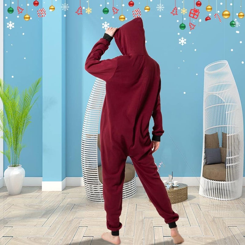 Laahoem Unisex Adult Pajamas Hooded Men Women Jumpsuit Zip Sportwear Dark Red Black Zipper L - Image 5