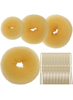 Teenitor Teenitor 4pcs Hair Bun Shaper Set with Extralarge Large Medium Small Donut Hair Bun Maker 20pcs Large Bobby Pins Gold 