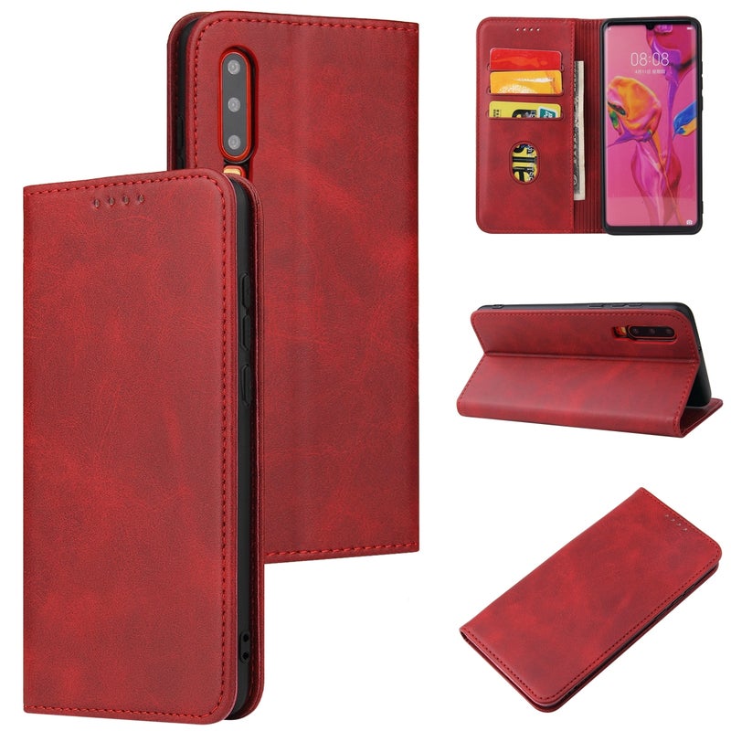 HuHa Protective Cover For Huawei P30 Calf Texture Magnetic Horizontal Flip Leather Case with Holder & Card Slots & Wallet(Red) - Image 1