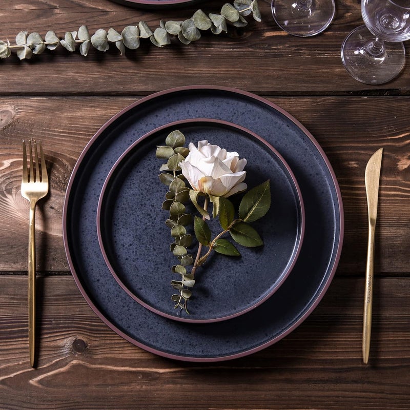 LERATIO Dinner PlatesCeramic Dinner Plates Set of 61075 inch Large ceramic platesModern Shape Dinnerware Dishes Set for Kitchen Microwave  Dishwasher  Oven SafeCoffee Rim - Image 4