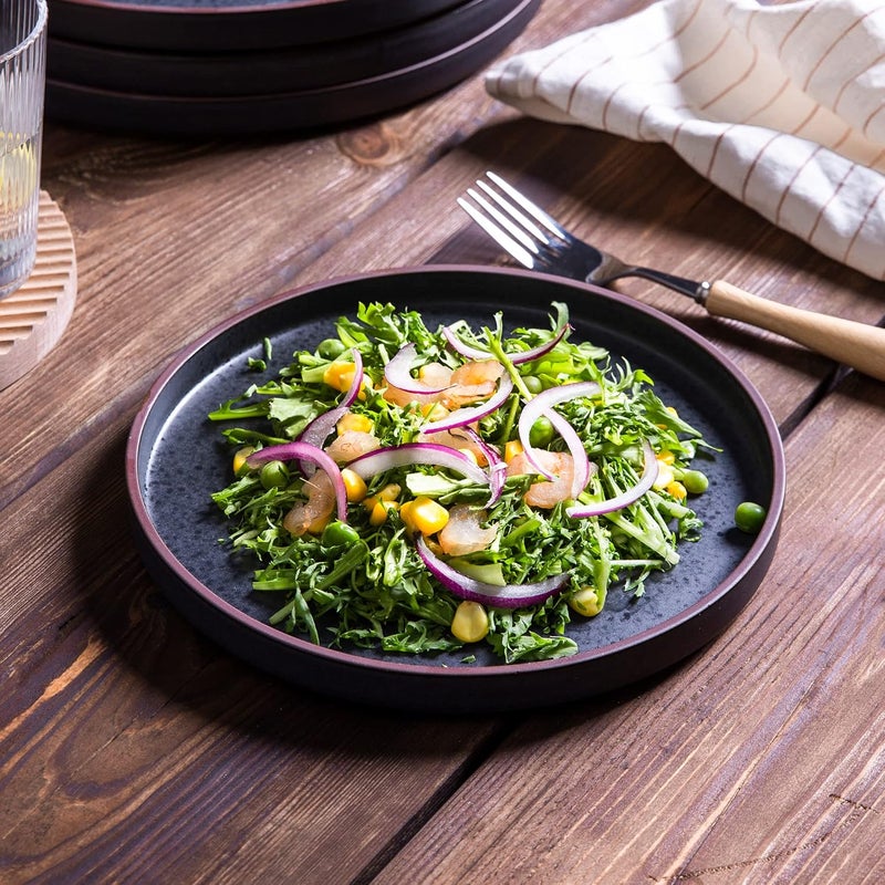 LERATIO Dinner PlatesCeramic Dinner Plates Set of 61075 inch Large ceramic platesModern Shape Dinnerware Dishes Set for Kitchen Microwave  Dishwasher  Oven SafeCoffee Rim - Image 2