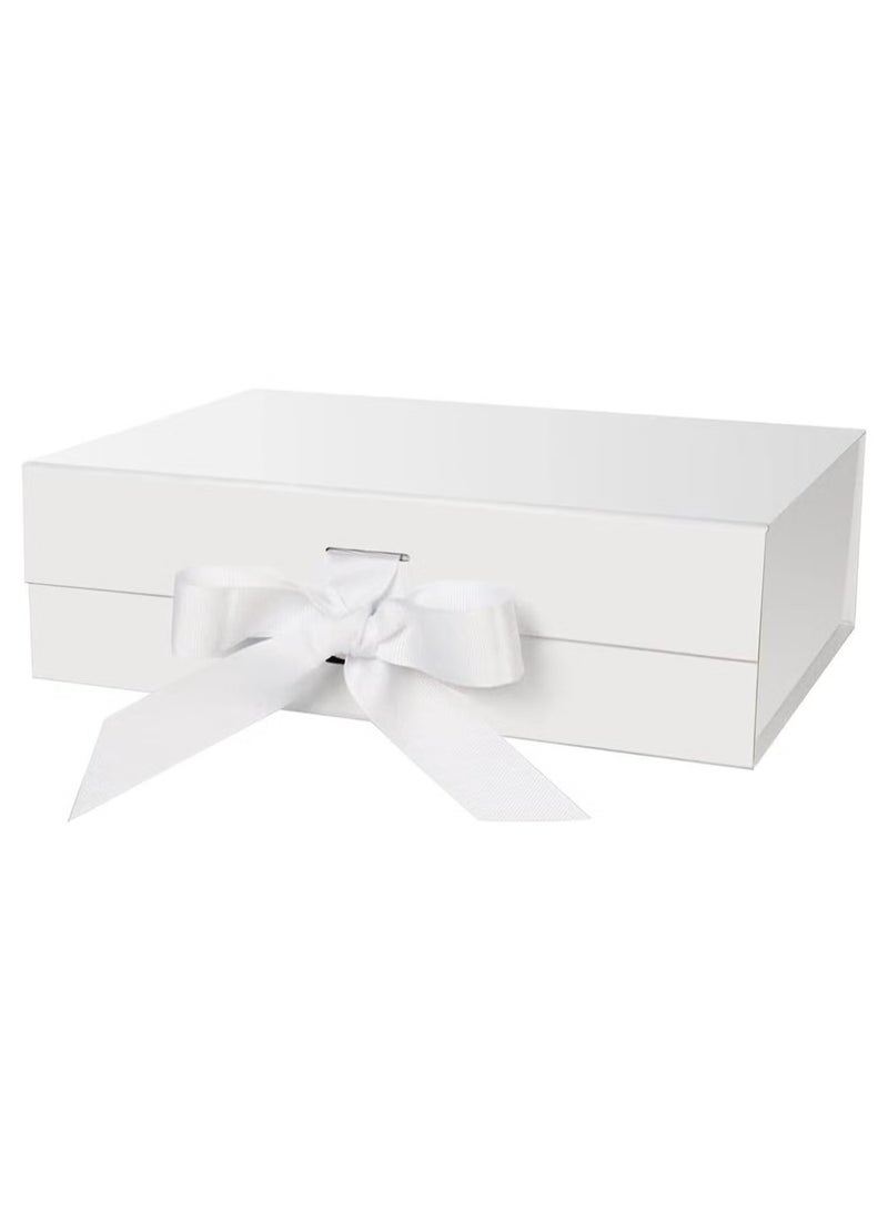 Luxury Magnetic Gift Box, White Medium Gift Box with Ribbon, Folding Gift Box for Presents With Magnetic Lid, Suitable for Festival, Birthday, Anniversary, 26x19x8 cm - Image 1