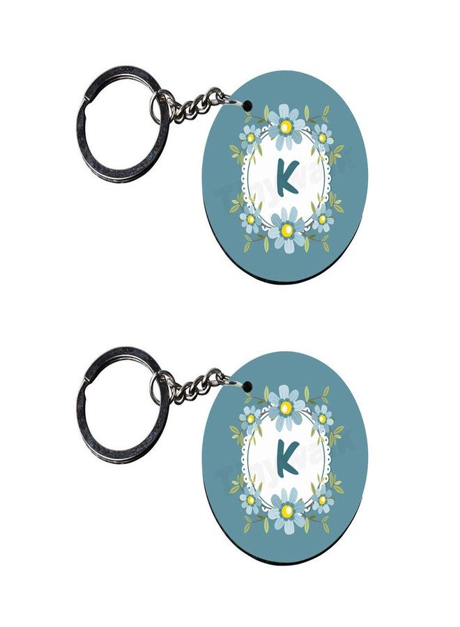Tinywalk Set of 2 | Circle Shape Printed Wooden Keychains K | Circle Shape keyrings | Circle Shape Keychains| Printed keyrings - Image 1
