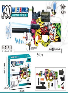 fashionhome P90 Shape Graffiti Edition Assault Rifle Electric Automatic Hydrogel Balls Blaster Water Pallet Gun Gel Balls Gun Scope and Silencer for Outdoor Activity  - Image 3