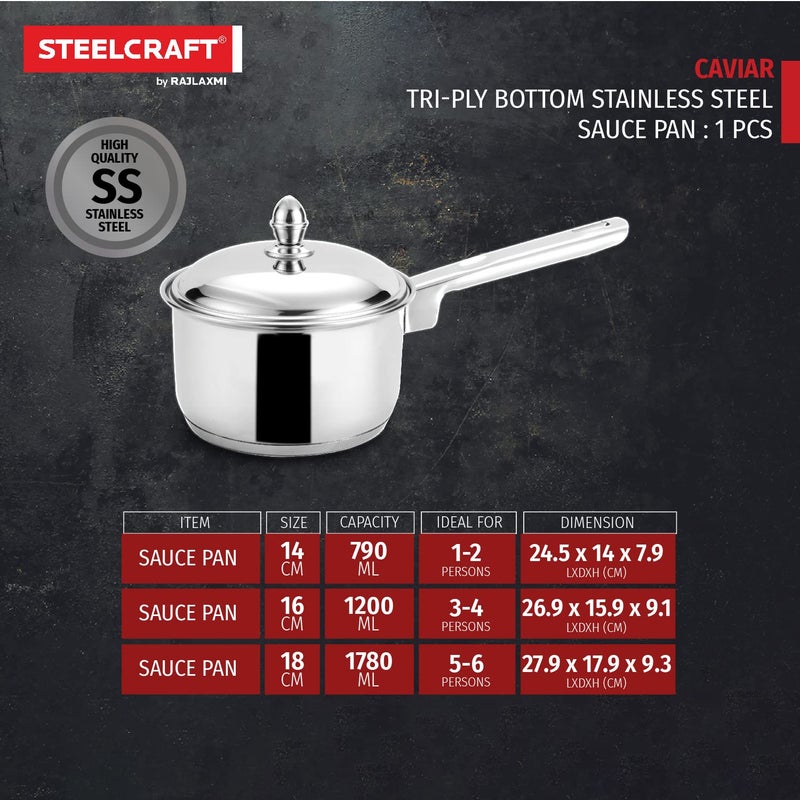 Steelcraft Steelcraft Premium Stainless Steel Caviar Saucepan with Steel lid 18 cm 1780ml Induction Friendly Cook and Serve for Multipurpose Cooking Silver Set of 1 - Image 4