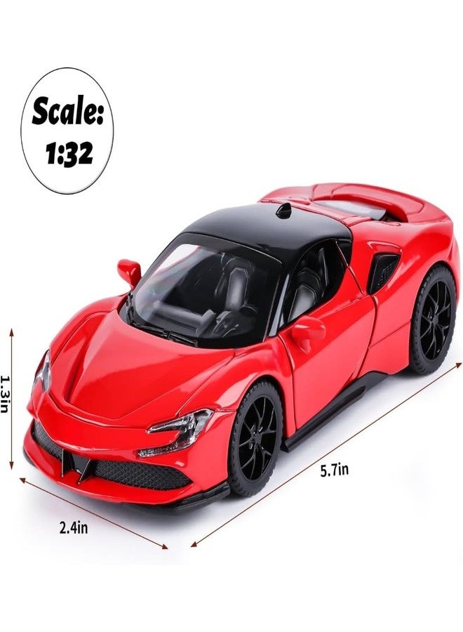 بلس بوينت سيارة لعبة PLUSPOINT SF90 STRADALE حمراء مصبوبة بسقف صلب، نموذج مصغر، تعمل بالسحب للخلف، مزودة بأبواب قابلة للفتح، مصنوعة من سبيكة معدنية، تحاكي سيارة خارقة مع أضواء وأصوات، مناسبة أيضًا للوحة القيادة في السيارة، للأطفال والكبار - Image 5