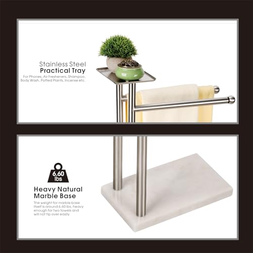 Songtec Towel Rack Stand for Bathroom, 2-Tier Freestanding Towel Holder for Bath Towels, Practical Shelf on Top, Heavy Duty Bathroom Accessories, No Drilling Required - Image 5