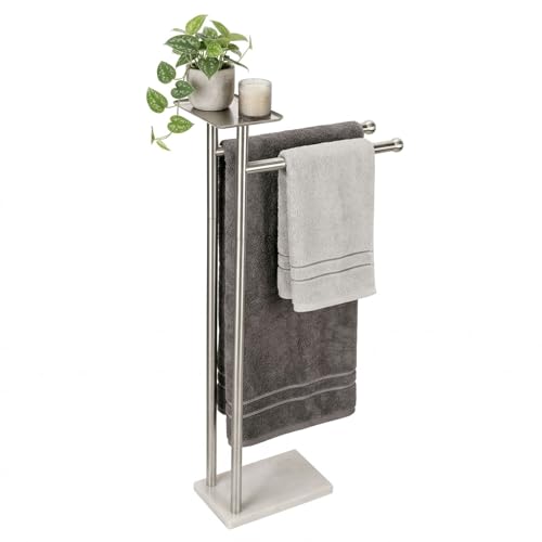 Songtec Towel Rack Stand for Bathroom, 2-Tier Freestanding Towel Holder for Bath Towels, Practical Shelf on Top, Heavy Duty Bathroom Accessories, No Drilling Required - Image 1