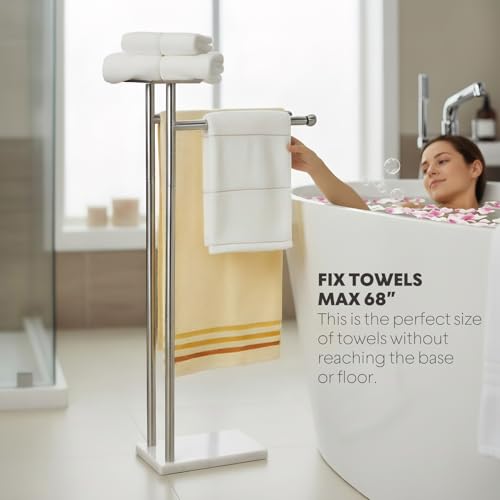 Songtec Towel Rack Stand for Bathroom, 2-Tier Freestanding Towel Holder for Bath Towels, Practical Shelf on Top, Heavy Duty Bathroom Accessories, No Drilling Required - Image 2