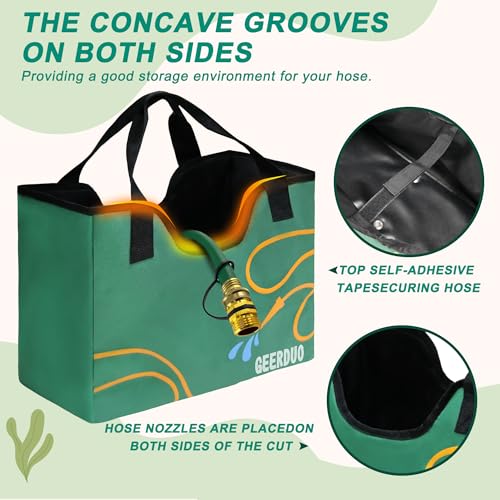 GeerDuo Garden Hose Storage Bag 50100FT Portable Expandable Hose Holder for RV Camping Car Washing Waterproof DoubleLayer Oxford Cloth Hose Bag for Yard Camper Outdoor Use Green - Image 3