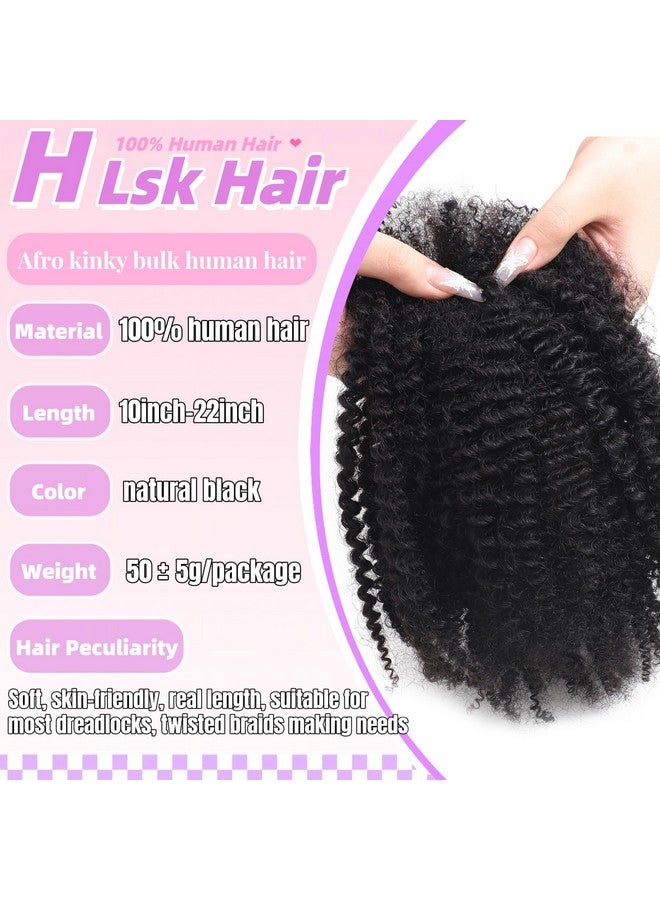 Afro Kinkys Bulk Human Hair 45G±5G/Pack Natural Black 100% Human Hair Soft 4C Afro Kinky Bulk Human Hair For Locs Extensions/Twists/Braids Can Dye And Bleach (Natural Black, 16 Inch)