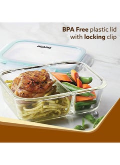 AGARO AGARO Compartment Lunch Box/Container 600Ml, Office Tiffin Box for Men & Women, Borosilicate Glass Body, Microwave Oven Safe, Leak Proof Locking Lid, Airtight Tiffin for Office, Transparent  - Image 3