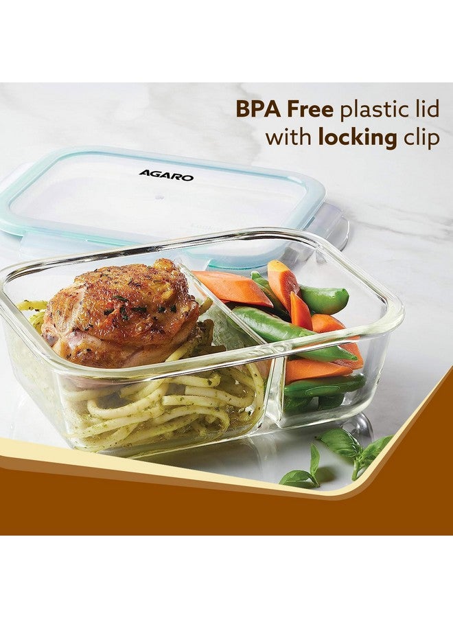 AGARO Compartment Lunch Box/Container 600Ml, Office Tiffin Box for Men & Women, Borosilicate Glass Body, Microwave Oven Safe, Leak Proof Locking Lid, Airtight Tiffin for Office, Transparent - Image 3
