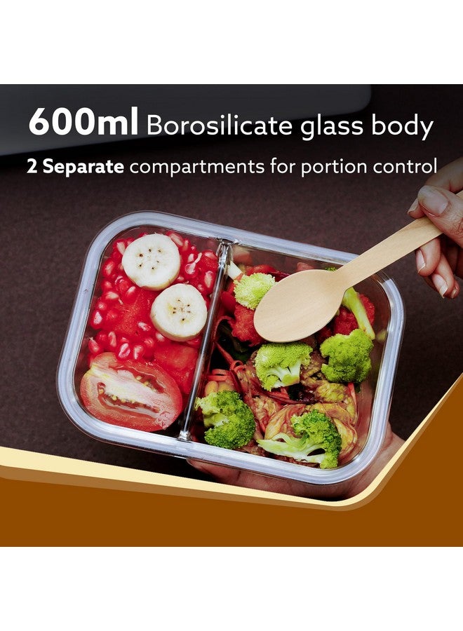 AGARO Compartment Lunch Box/Container 600Ml, Office Tiffin Box for Men & Women, Borosilicate Glass Body, Microwave Oven Safe, Leak Proof Locking Lid, Airtight Tiffin for Office, Transparent - Image 2