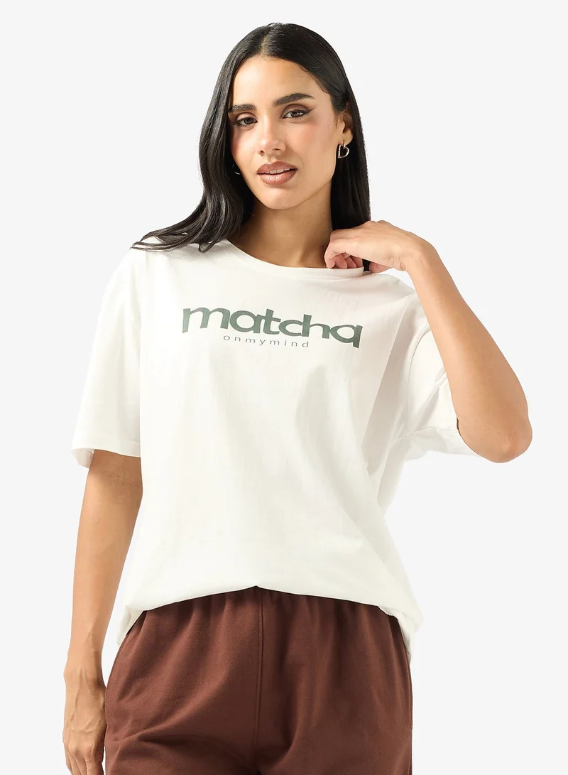 Ginger Crew Neck Matcha Graphic T-Shirt
