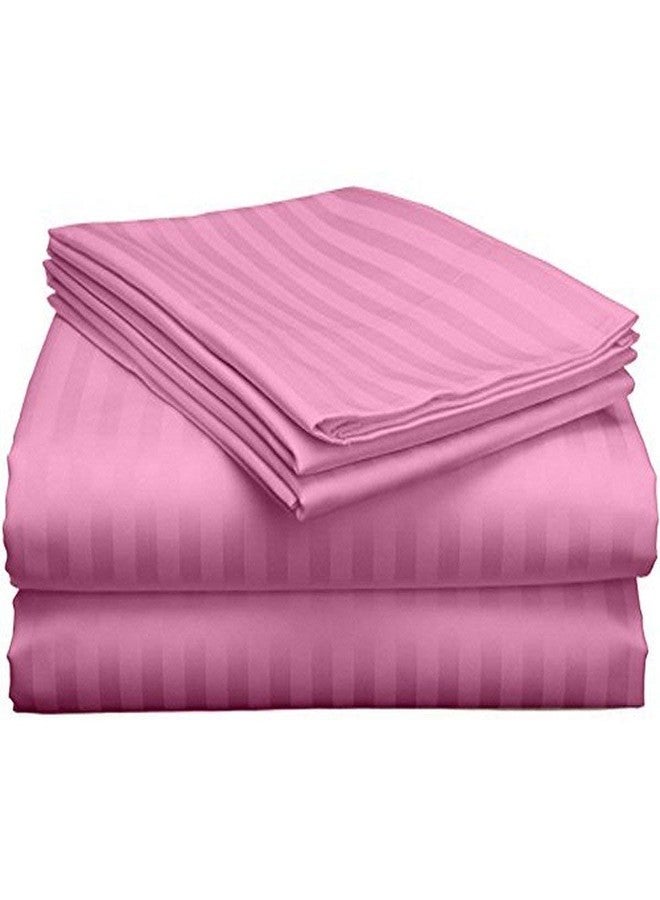 Purav Light Microfiber Flat Single Bed Bedsheet| Plain Striped Cotton Bedsheet with 1 Pillow Cover for Queen Size Bed| Supersoft 340 TC| Breathable| Wrinklefree| (Size: 60x90 inch, Pink Color) - Image 1