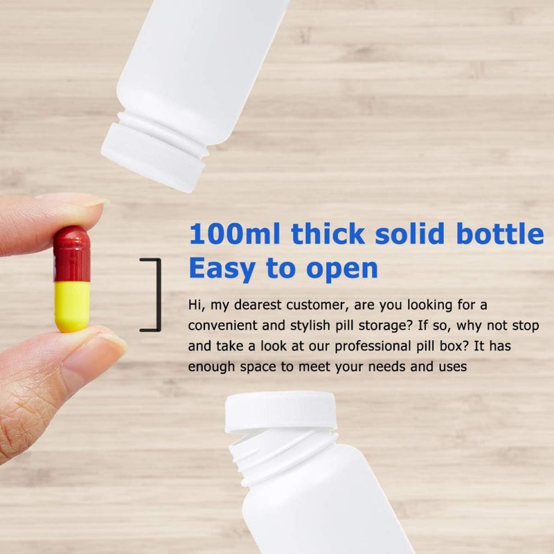 woobles 20pcs Empty Pill Bottle Portable Powder Medicine Holder Multipurpose Tablet Container Portable Capsule Case for Pharmacy Vitamins Drug 100ml - Image 4