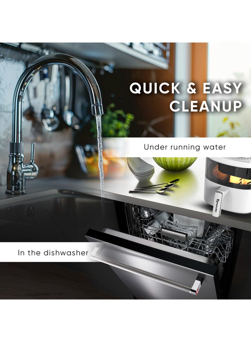 Air Fryer ROKO 3D, 6 Cooking Programs with 6L Capacity | LED Control Panel, Timer & Temperature Settings, Dishwasher Safe, Nonstick Basket, Easy to Clean, Bonus Recipe Book Included, Luxury Design Black and White