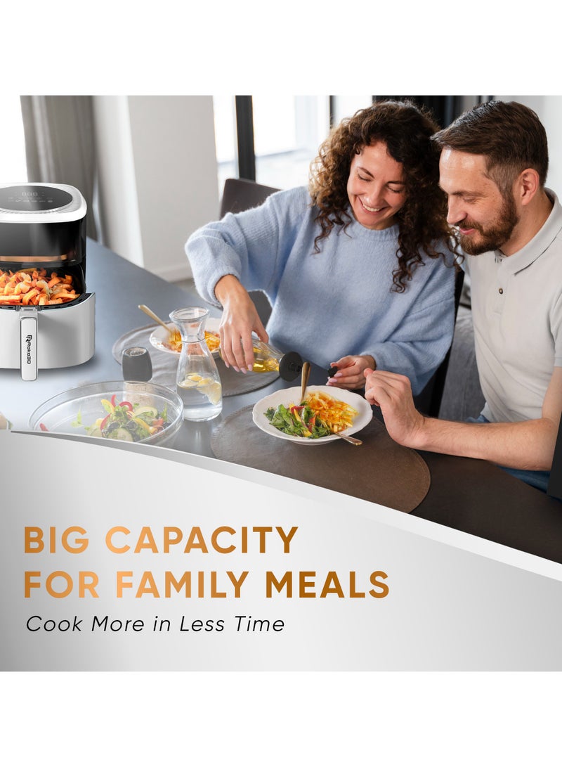 Air Fryer ROKO 3D, 6 Cooking Programs with 6L Capacity | LED Control Panel, Timer & Temperature Settings, Dishwasher Safe, Nonstick Basket, Easy to Clean, Bonus Recipe Book Included, Luxury Design Black and White