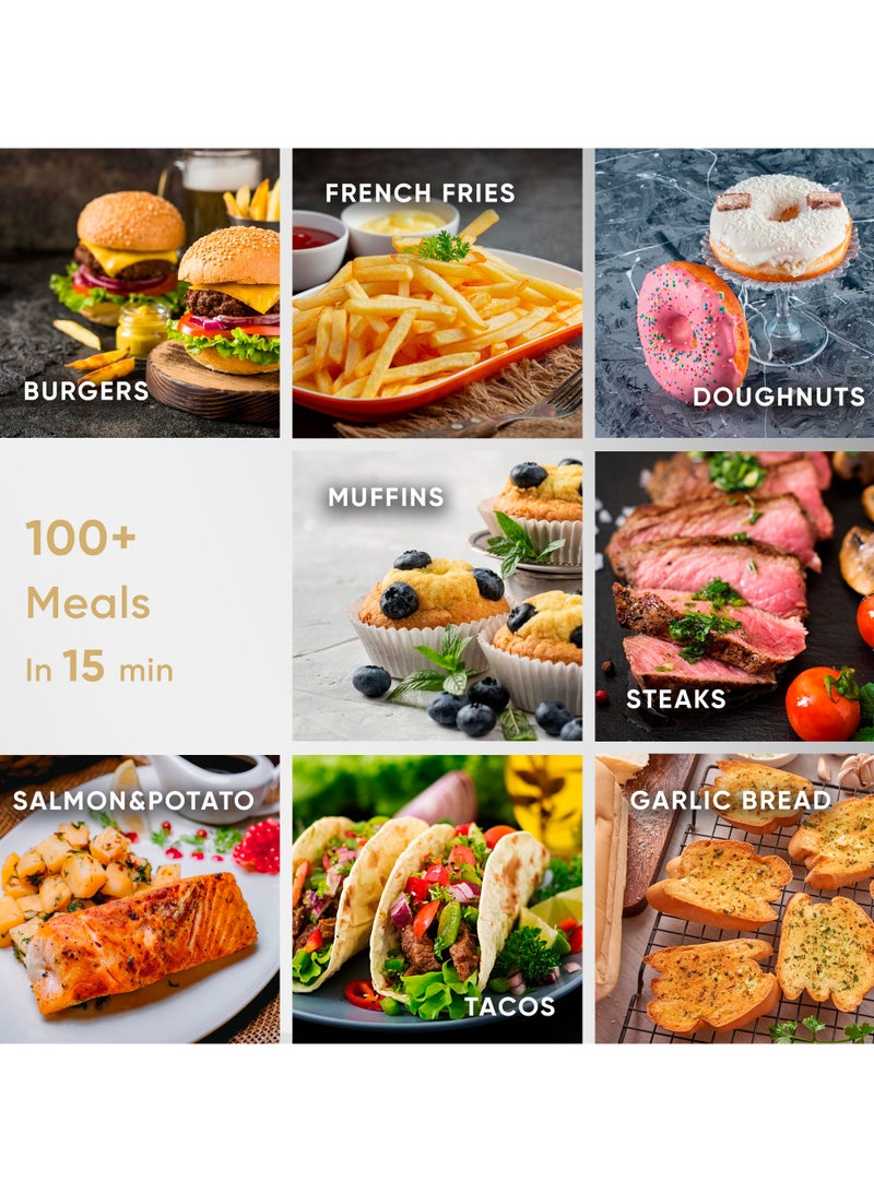 Air Fryer ROKO 3D, 6 Cooking Programs with 6L Capacity | LED Control Panel, Timer & Temperature Settings, Dishwasher Safe, Nonstick Basket, Easy to Clean, Bonus Recipe Book Included, Luxury Design Black and White