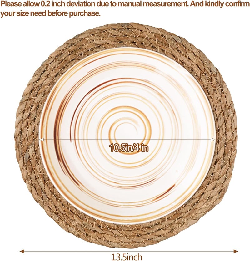 Dimpola Round Woven Placemats - Boho Rattan Placemat Natural Water Hyacinth Placemats, Farmhouse Weave Place Mats, Rustic Braided Wicker Table Mats for Dining Table,Home,Wedding (13.5 inch Set of 8) - Image 2