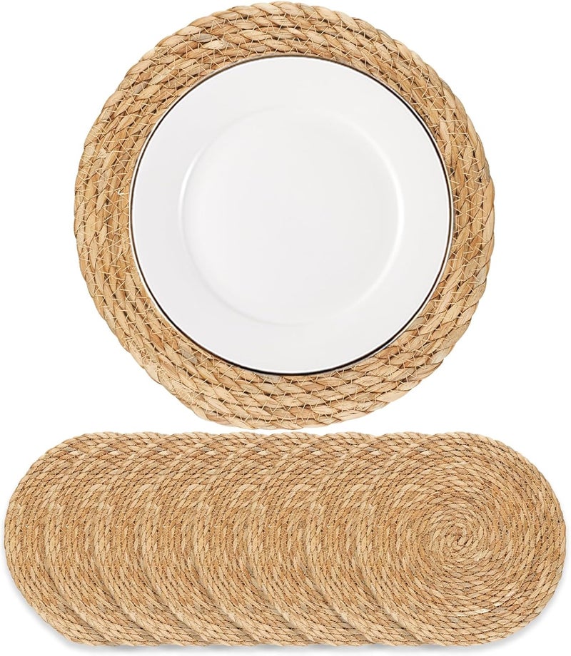 Dimpola Round Woven Placemats - Boho Rattan Placemat Natural Water Hyacinth Placemats, Farmhouse Weave Place Mats, Rustic Braided Wicker Table Mats for Dining Table,Home,Wedding (13.5 inch Set of 8) - Image 1