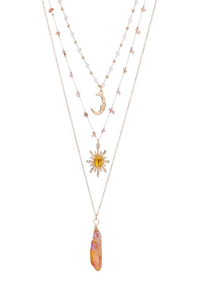 MOSTORY Crystal Sun Fairy Necklace - Crescent Moon Necklace for Renaissance Accessories Women Renfaire Fantasy Jewelry, Crystal, No Gemstone - Image 1