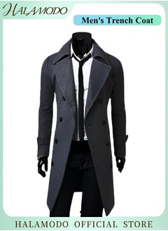 HALAMODO Men's Trench Coat Wool Blend Pea Coat Notched Collar Double Breasted Overcoat with Pockets Warm Winter Long Steampunk Coat  - Image 1