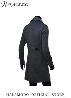 HALAMODO Men's Trench Coat Wool Blend Pea Coat Notched Collar Double Breasted Overcoat with Pockets Warm Winter Long Steampunk Coat  - Image 4